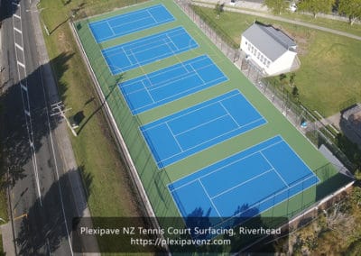 Plexipave NZ Tennis and Netball Court Surfacing Riverhead, Auckland in Plexipave Bright Blue and Light Green - https://plexipavenz.com